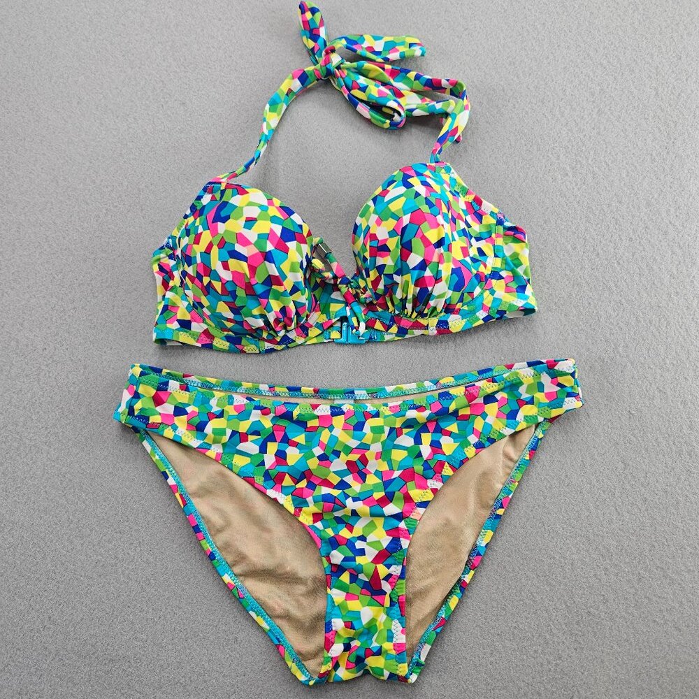 Pour Moi Swimwear 2 Piece Bikini UK Size 12 US Size 8 Halter Underwired Green